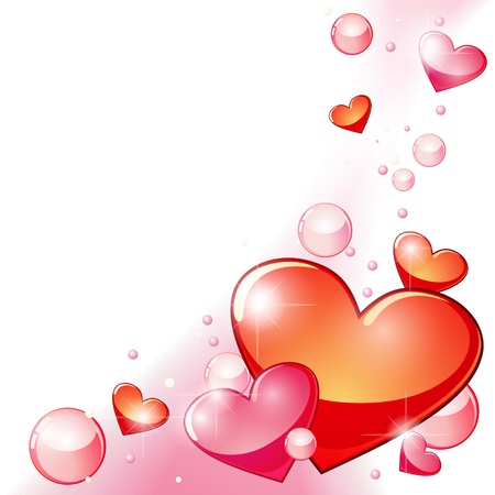 Valentine background with pink and red bubbles and hearts のイラスト素材