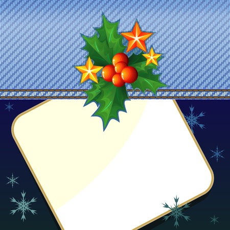 Christmas card design with denim cloth and hollyのイラスト素材
