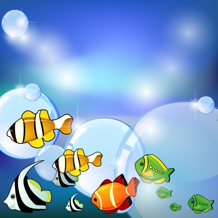 Marine background with different fish and bubblesのイラスト素材