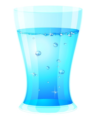 Glass with clear blue water and bubbles over whiteのイラスト素材