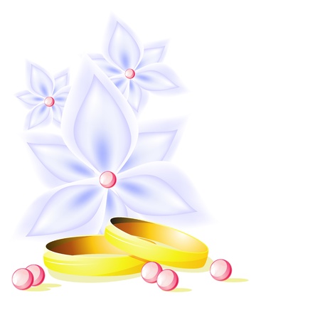Delicate wedding background with blue flowers and wedding ringsのイラスト素材