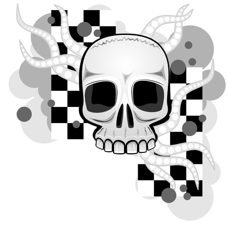 Monochrome background with composition of skull and tentaclesのイラスト素材