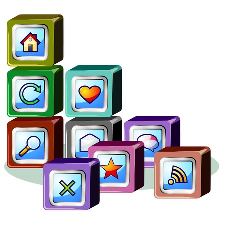 Colorful blocks with glossy web buttons as concept of web site buildingのイラスト素材