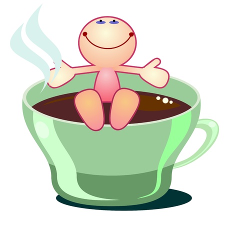 Cartoon man enjoying cup of hot tea or coffeeのイラスト素材