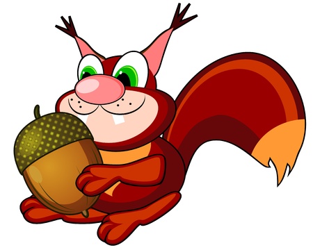 Brown cartoon squirrel with big acorn isolated over whiteのイラスト素材
