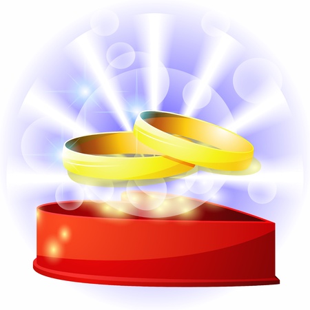 Open red box with two wedding rings and shiningのイラスト素材