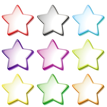 Set of nine colorful transparent stars isolated over whiteのイラスト素材