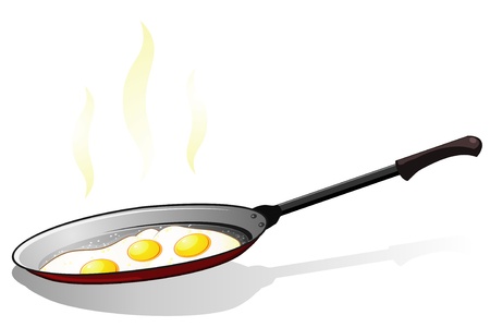 Three eggs on frying pan isolated over whiteのイラスト素材