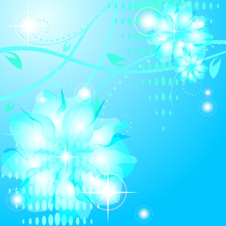 Blue floral greeting card with shining abstract flowersのイラスト素材