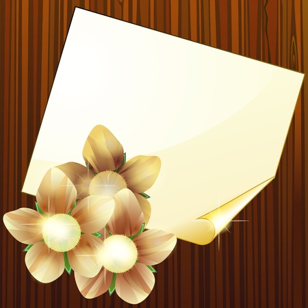 Wooden texture and blank page with flowersのイラスト素材