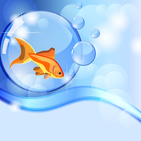 Blue background with wave and fish in globeのイラスト素材