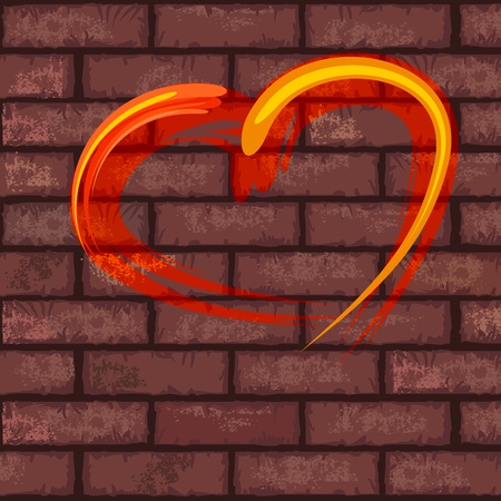 Bright red heart painted on old brick wallのイラスト素材