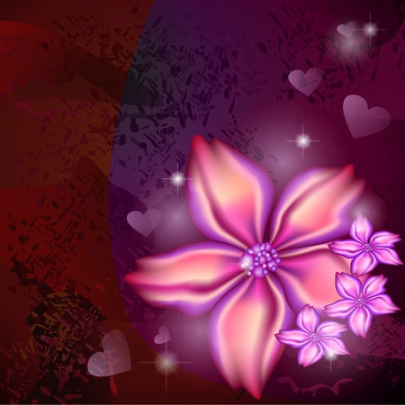 Shiny flowers over dark red and purple grungy backgroundのイラスト素材