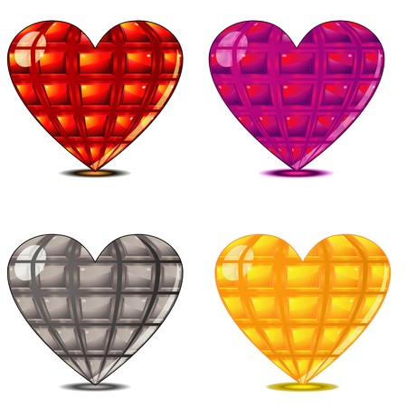 Set of colorful glossy faceted hearts with shadowsのイラスト素材