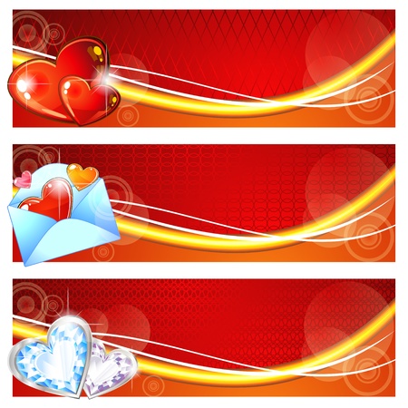 Three red valentine banners with hearts and envelopeのイラスト素材