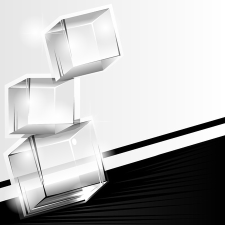 Abstract black and white background with three transparent cubesのイラスト素材