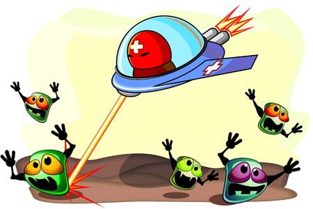 Strong antibacterial medicine on aircraft attacking frightened germs