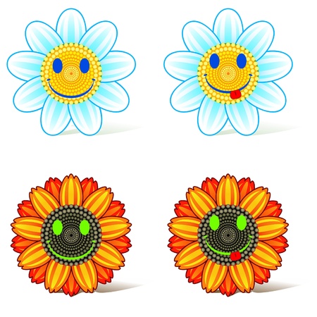 Heads of sunflower and daisy with smiling facesのイラスト素材
