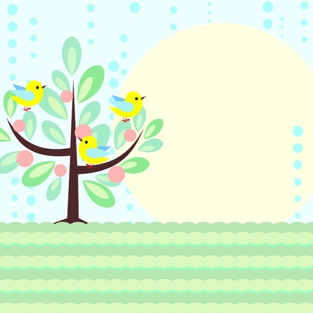 Card with stylized nature scene and rainのイラスト素材
