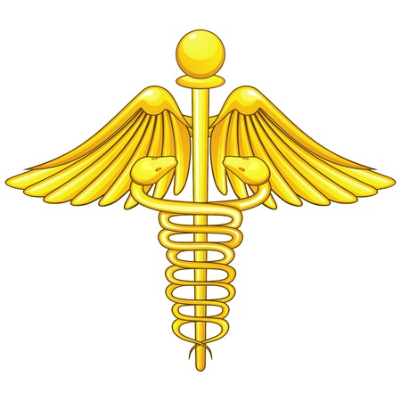Golden medical symbol caduceus isolated over whiteのイラスト素材