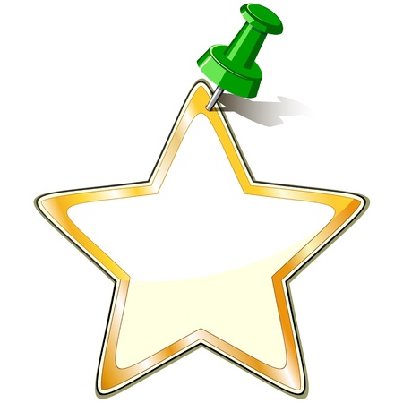 Blank paper star with golden frame and green pushpinのイラスト素材