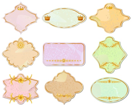 Set of nine vintage labels with golden elementsのイラスト素材