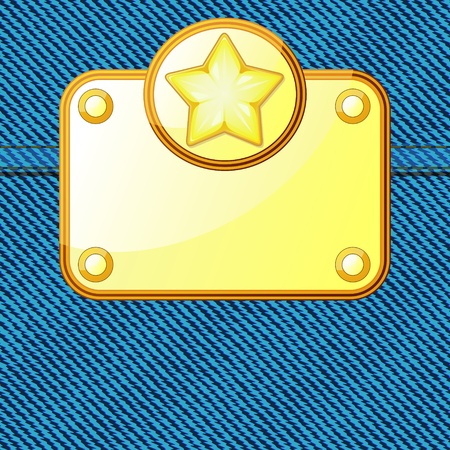 Golden plate with star over blue denim background のイラスト素材