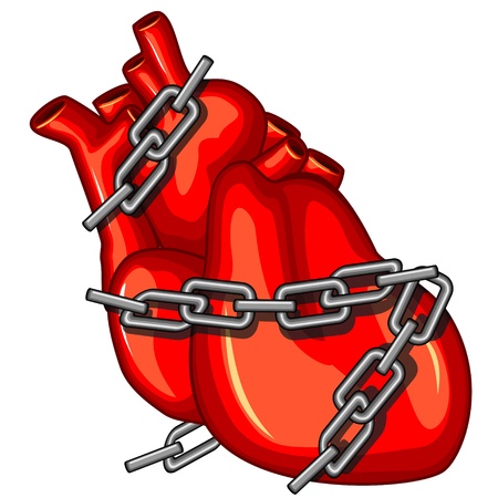 Red human heart with chains as concept of cardiac diseaseのイラスト素材