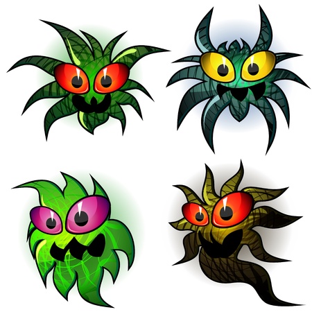 Set of four transparent germs with aggressive facesのイラスト素材