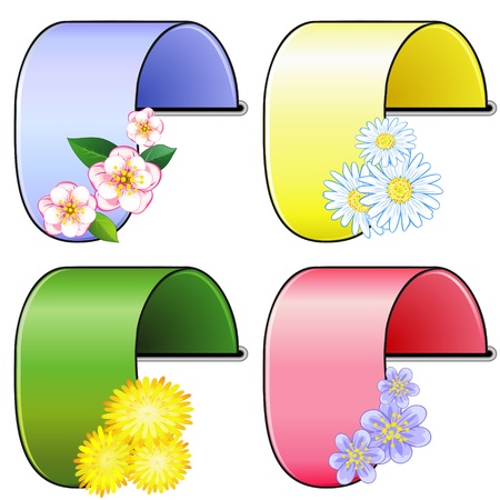 Four colorful bookmarks with different flowers over whiteのイラスト素材