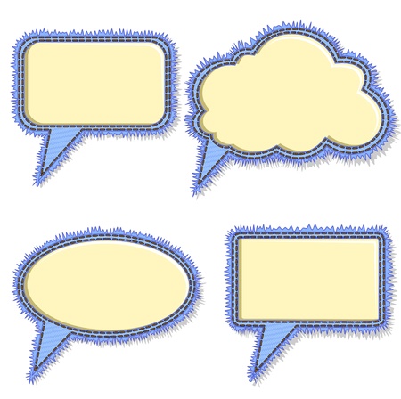 Set of four pastel blue and yellow denim speech bubblesのイラスト素材