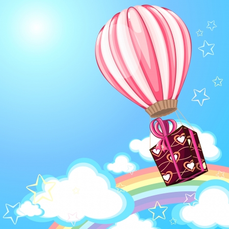 Holiday card with pink hot air balloon and gift boxのイラスト素材