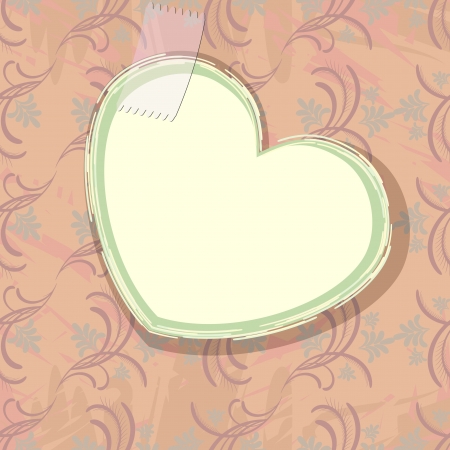 Paper heart connected with adhesive tape to vintage wallpaper のイラスト素材
