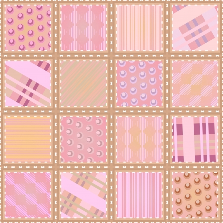 Seamless quilt background made of snippets with geometric patternのイラスト素材