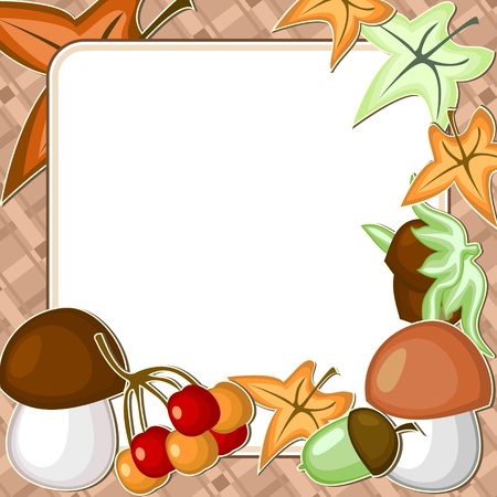 White frame with different autumn items over brownのイラスト素材