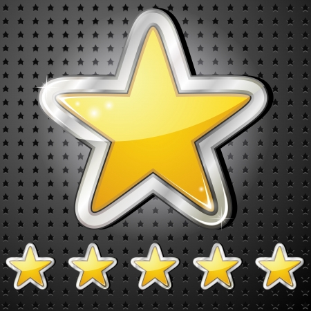 Big gold glossy star and five little ones over perforated backgroundのイラスト素材