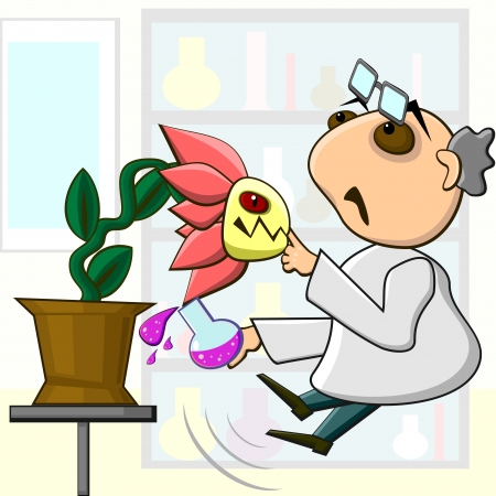 Aggressive mutant flower biting finger of scientistのイラスト素材