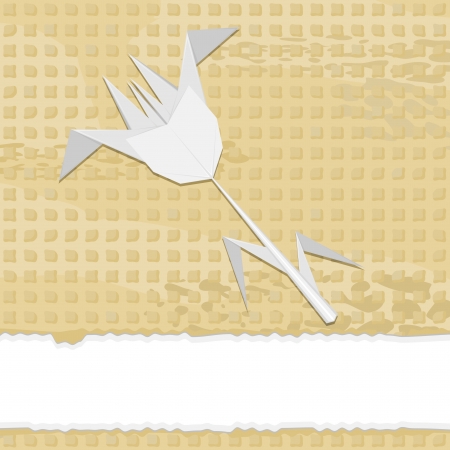 Gray origami flower over old yellow textured paper のイラスト素材