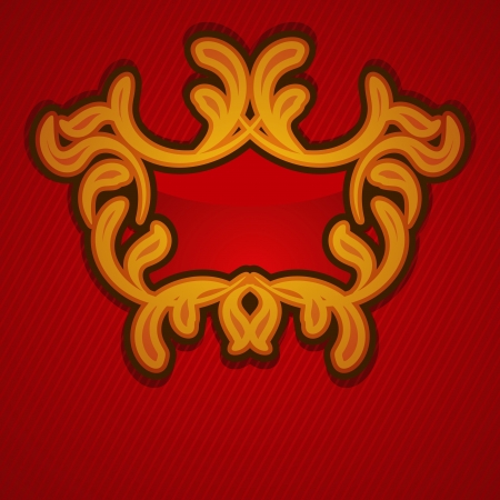 Ornate golden shield over dark red striped backgroundのイラスト素材