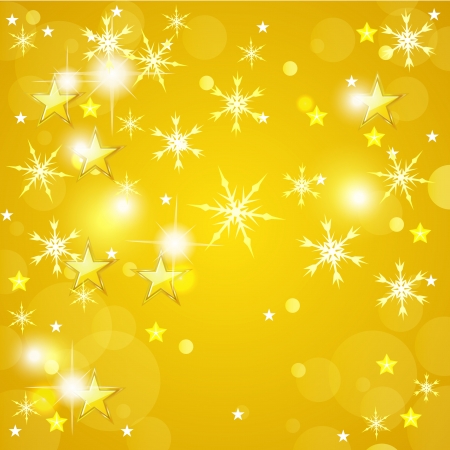 Yellow Christmas background with golden stars and snowflakesのイラスト素材