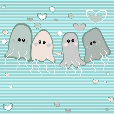 Marine valentine card with jellyfish and heartsのイラスト素材