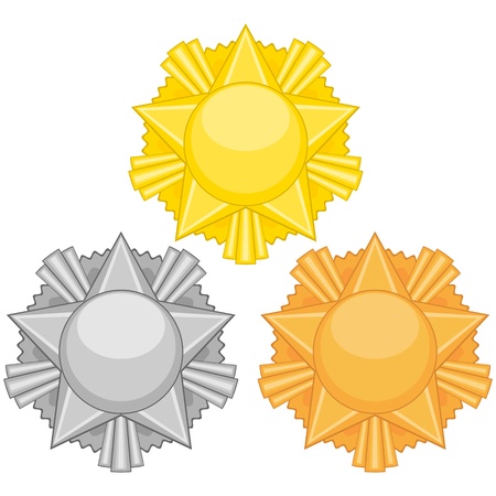 Gold, silver and bronze medals with star over whiteのイラスト素材