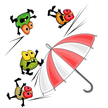 Bright umbrella and germs as concept of antibacterial action or protectionのイラスト素材
