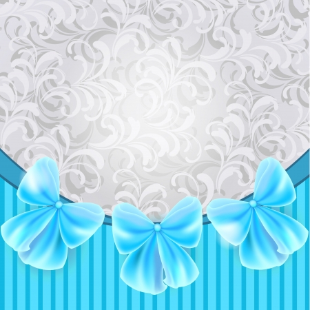 Silver gray and blue ornate background with blue bowsのイラスト素材