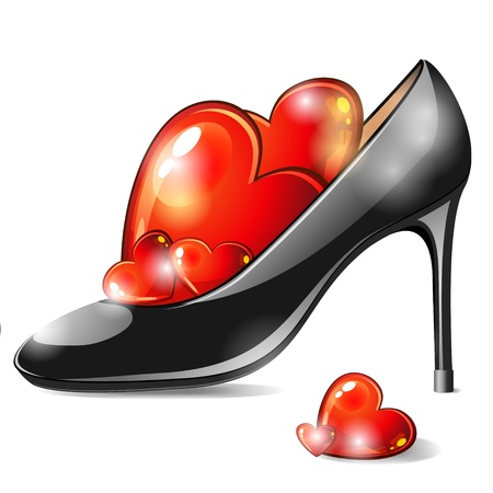 Black woman shoe full with red glossy heartsのイラスト素材