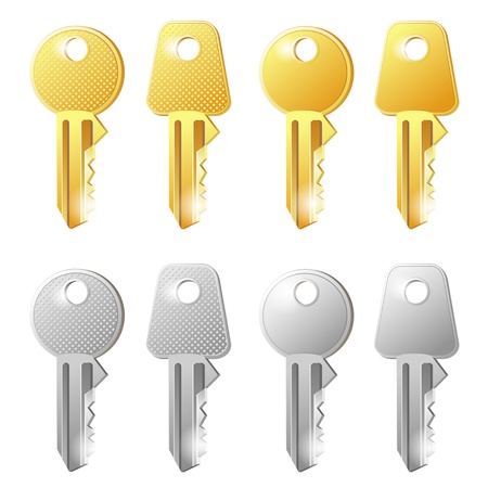 Set of different gold and silver key icons over whiteのイラスト素材