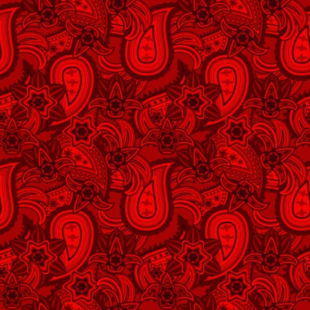 Bright red seamless floral pattern with paisley elementsのイラスト素材