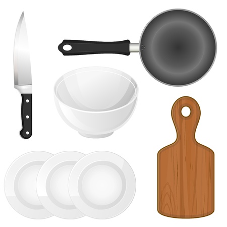 Set of kitchen utensils isolated over whiteのイラスト素材
