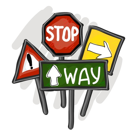 Group of hand drawn sketchy traffic signs のイラスト素材