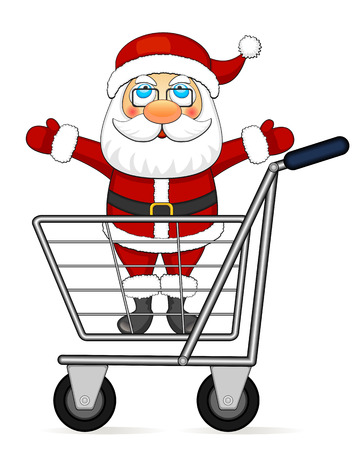 Smiling cartoon Santa Claus standing in shopping cartのイラスト素材
